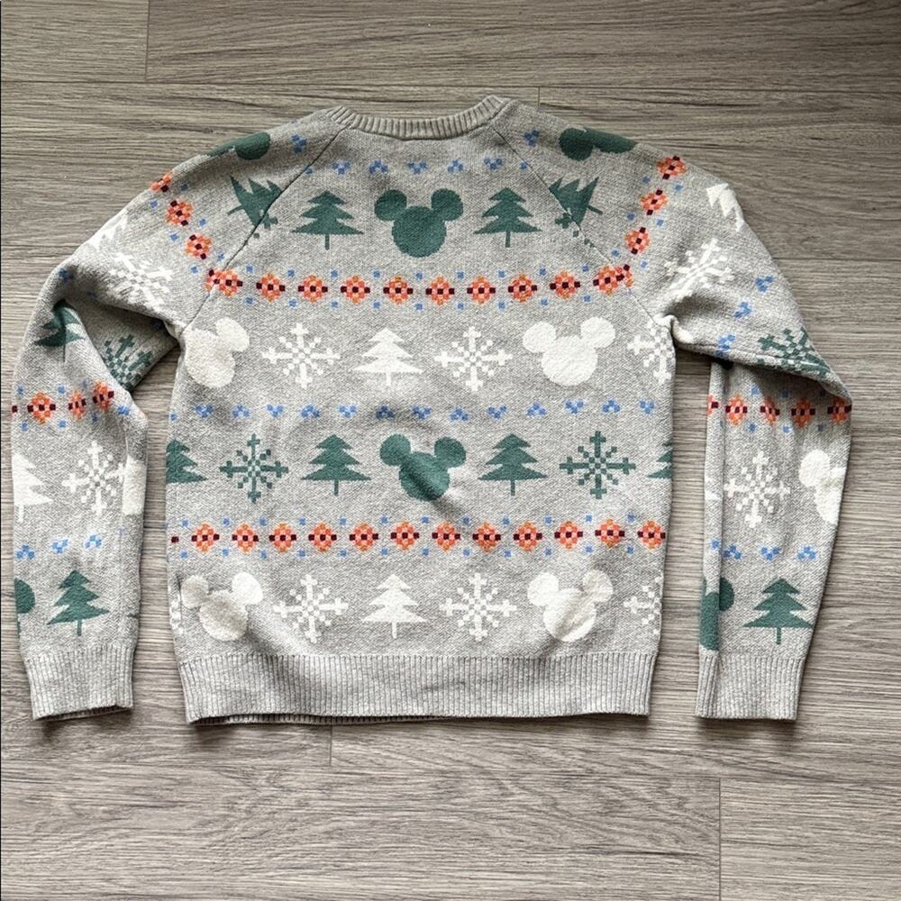 Disney Gray Crewneck Christmas Holiday Winter Sweater with Mickeys Size 10 - Picture 3 of 4